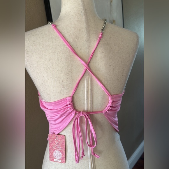Pink scarf style chain halter top in Barbie pink - Picture 7 of 7